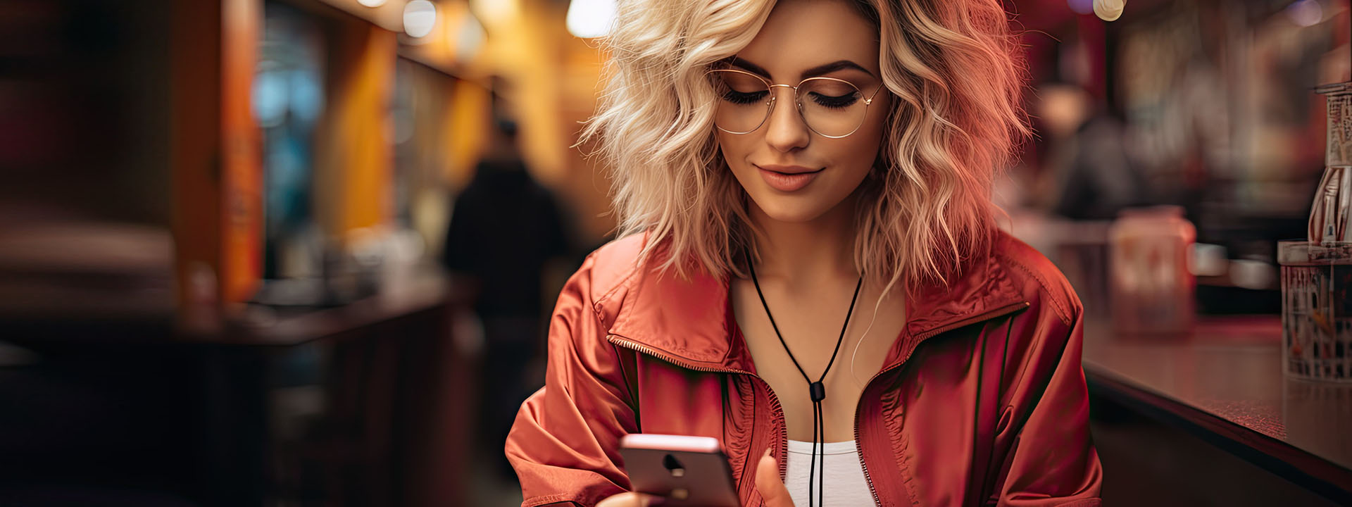 woman looking at her phone